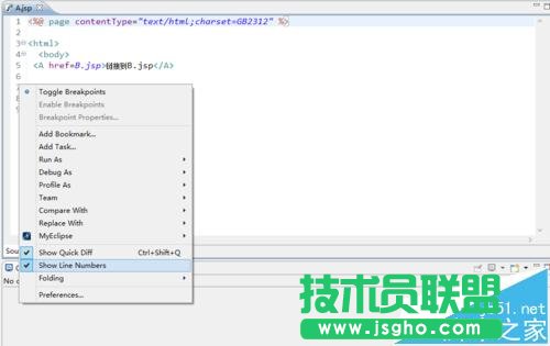 myeclipse中怎么顯示編程代碼的行序號?