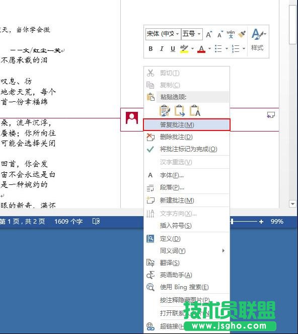 word2013答復批注的方法