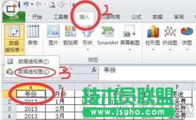 在EXCEL表格中創建數據透視圖