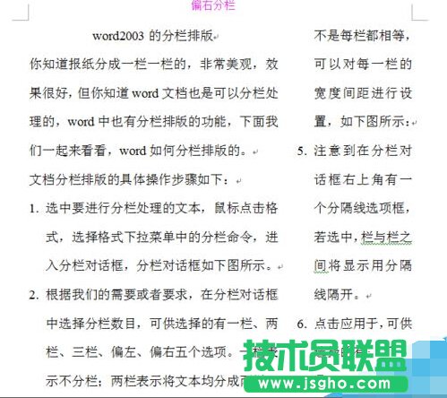 word2003的分欄排版
